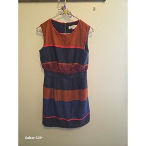 LOFT Colorblock Geometric Embroidered Dress Womens 2P Blue Orange Excellent